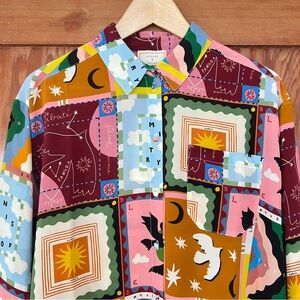 Sezane x Pangea silk max shirt patchwork print